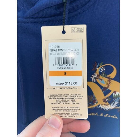 NWT Scotch & Soda Relaxed Fit Logo Hoodie Blue Small mens - Picture 7 of 8